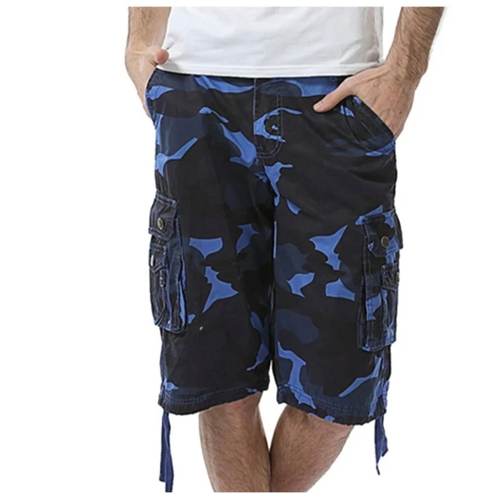 F-gog Fashion Mens Blue Camo Cargo Shorts Size 42 Tactical Utility A083# NEW